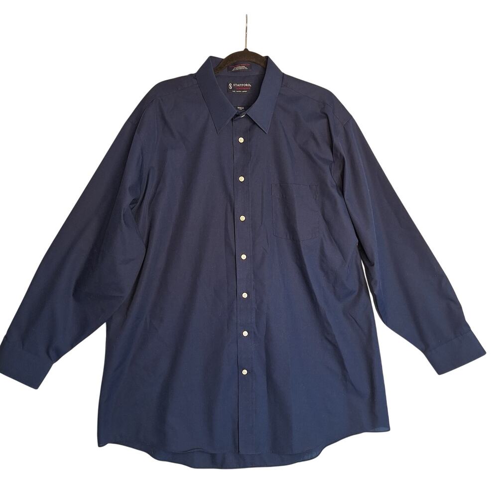 Stafford Performance The Super Shirt Mens Button Up Navy Sz 18/34-35 Broadcloth